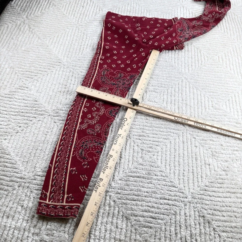 Free People Paisley Bandana Knit Leggings Womens S Burgundy Boho Western Gypsy